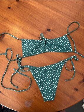 Zaful Green Daisy Print Tie-Side Bikini